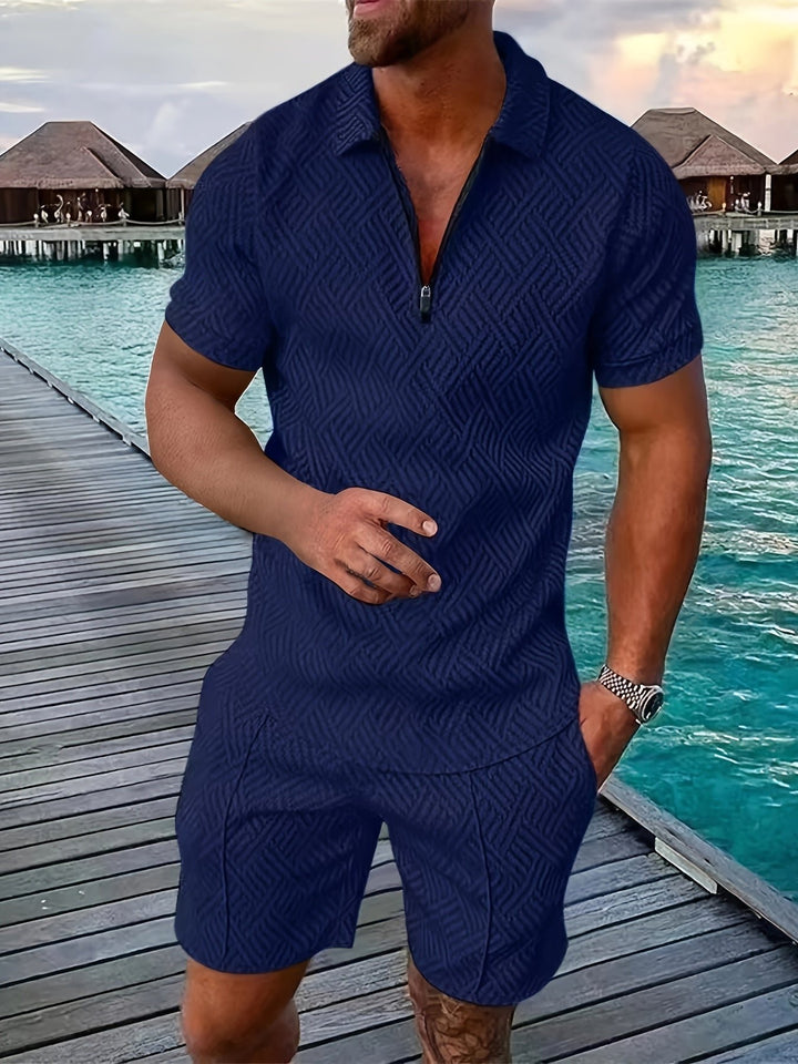 Men's Shirts Shorts Set | Jacquard Texture Co-ord Angle