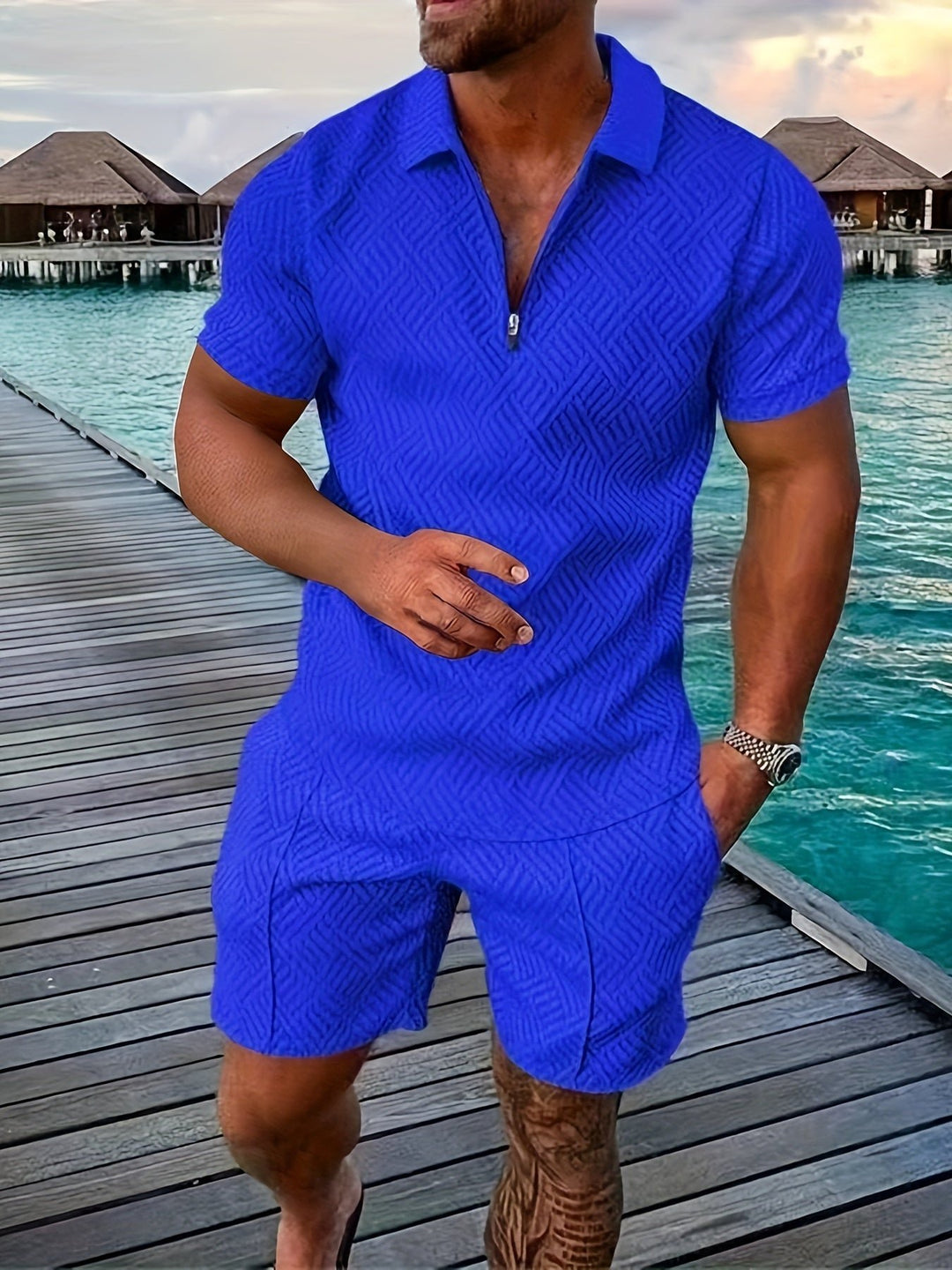 Men's Shirts Shorts Set | Jacquard Texture Co-ord Hero