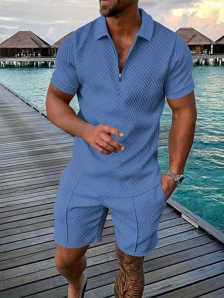 Men's Shirts Shorts Set | Jacquard Texture Co-ord Lifestyle