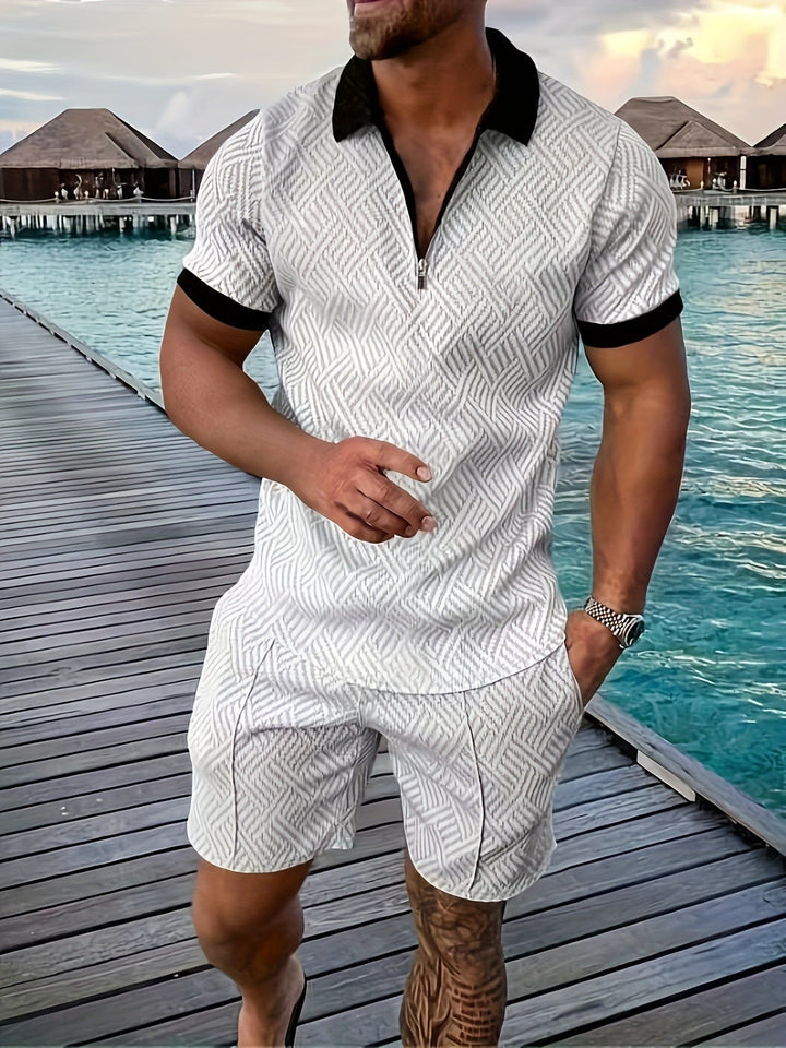 Men's Shirts Shorts Set | Jacquard Texture Co-ord Side