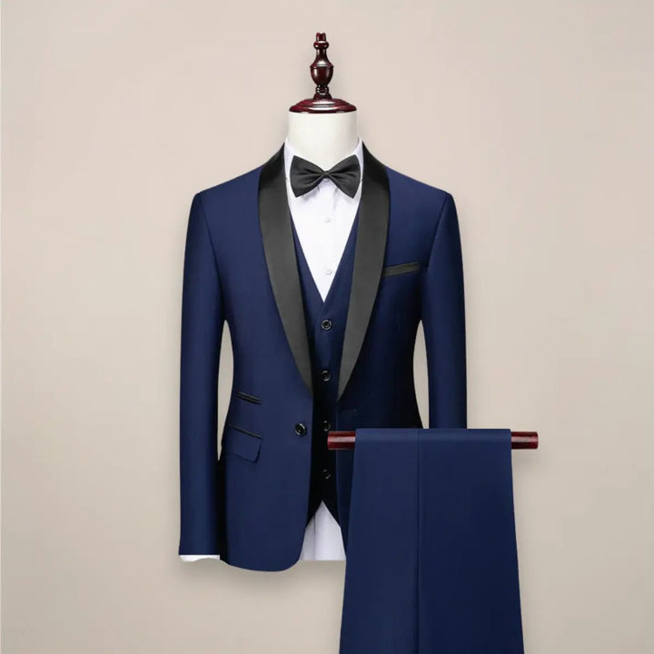 Men's Slim Fit 3-Piece Tuxedo Suit | Shawl Collar Formal Set Detail