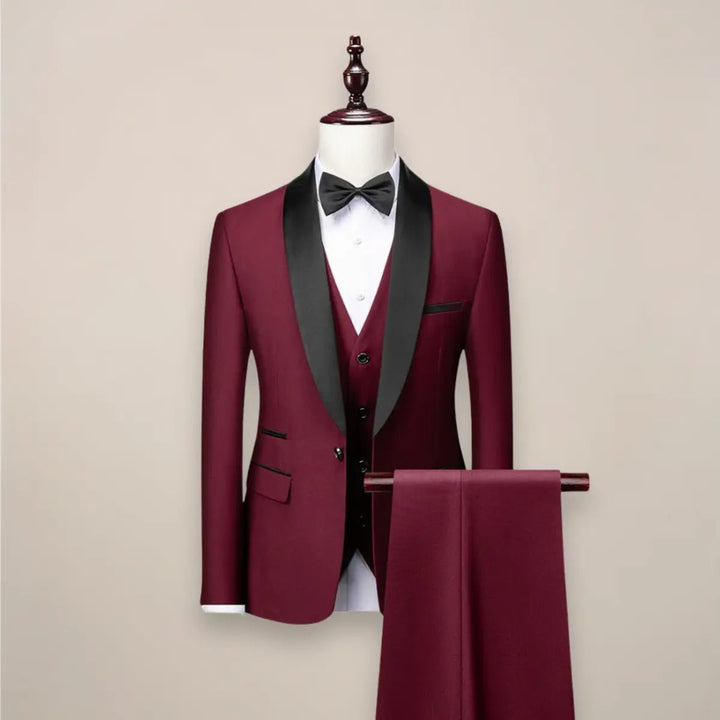 Men's Slim Fit 3-Piece Tuxedo Suit | Shawl Collar Formal Set Front