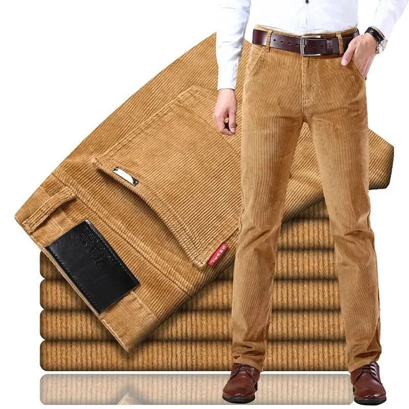 Men's Slim Fit Corduroy Trousers | Straight Leg Smart Cut Back