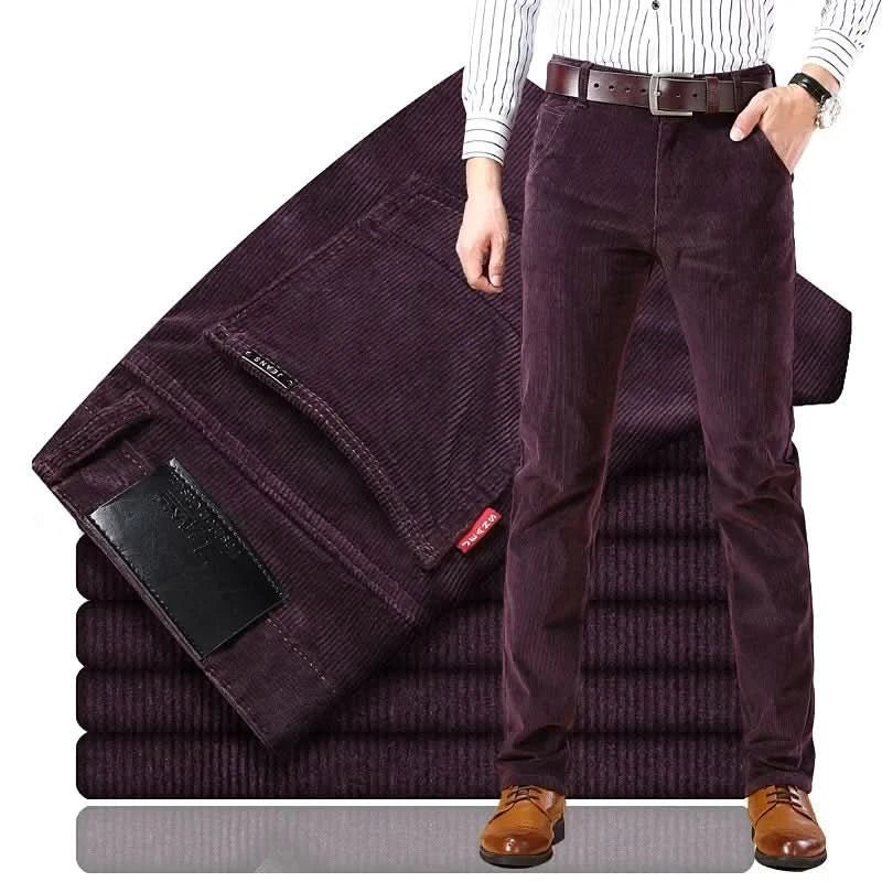 Men's Slim Fit Corduroy Trousers | Straight Leg Smart Cut Close Up