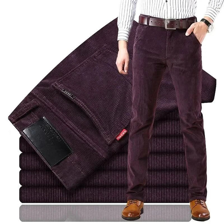 Men's Slim Fit Corduroy Trousers | Straight Leg Smart Cut Close Up