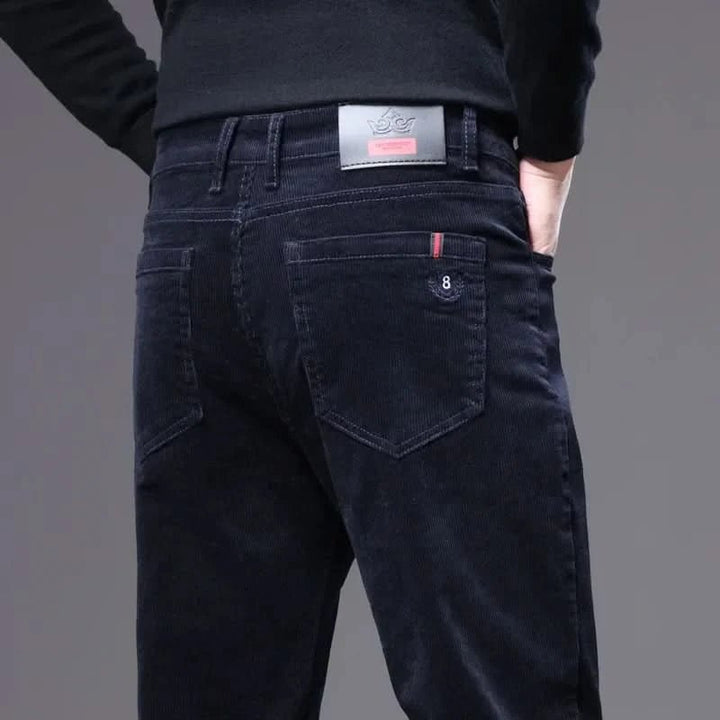 Men's Slim Fit Corduroy Trousers | Straight Leg Smart Cut Detail