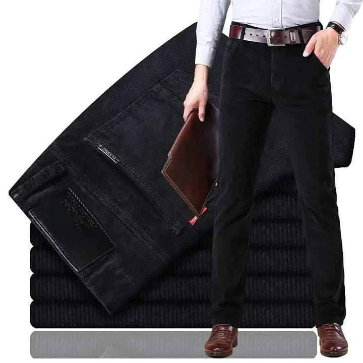 Men's Slim Fit Corduroy Trousers | Straight Leg Smart Cut Side