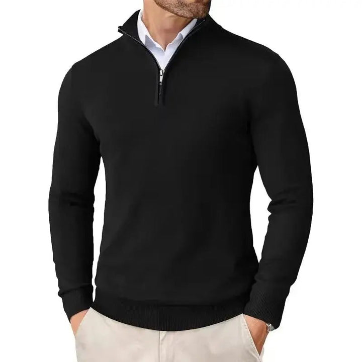 Men's Slim Fit Quarter Zip Sweater | Mock Neck Streetwear Pull Close Up