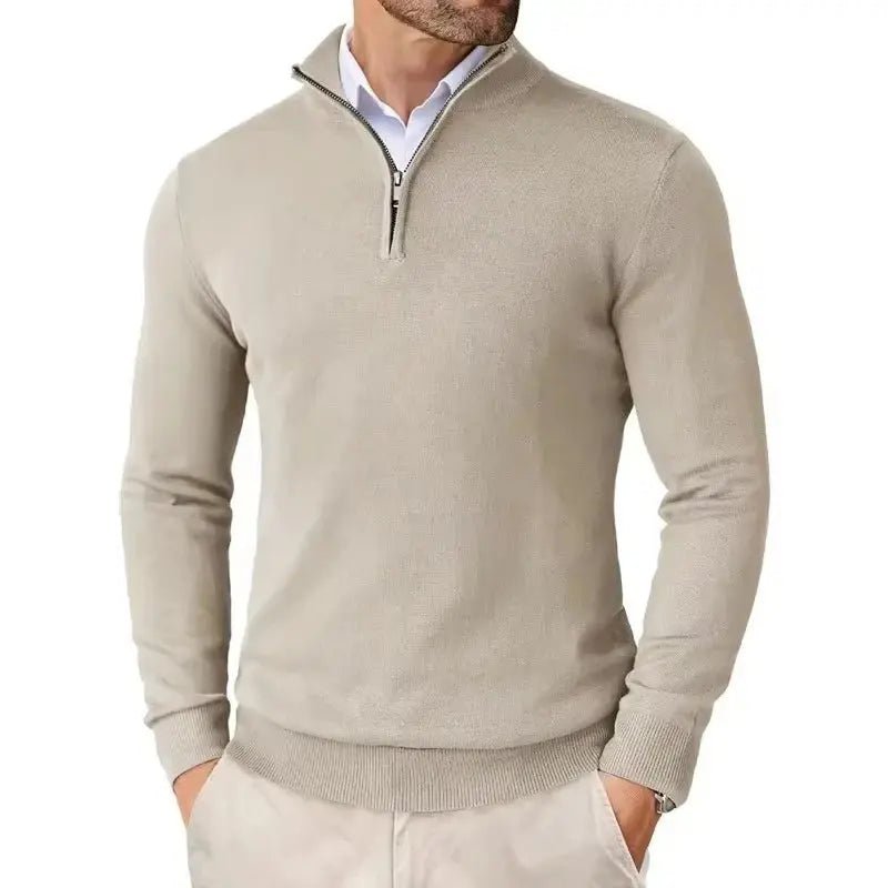 Men's Slim Fit Quarter Zip Sweater | Mock Neck Streetwear Pull Detail