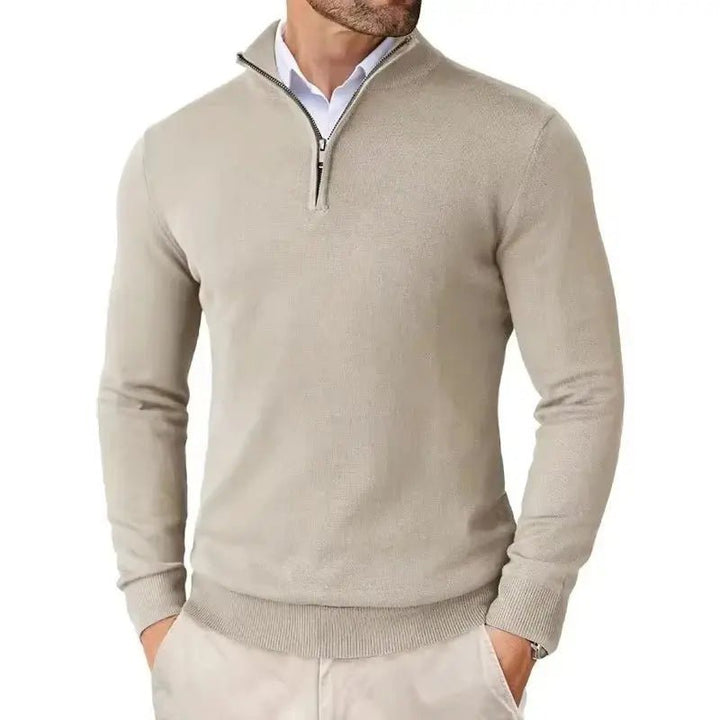 Men's Slim Fit Quarter Zip Sweater | Mock Neck Streetwear Pull Detail