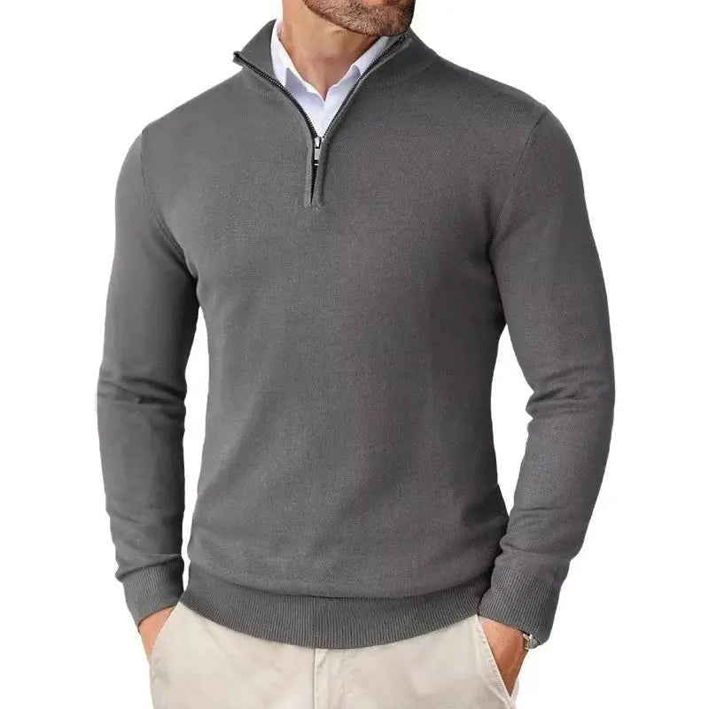 Men's Slim Fit Quarter Zip Sweater | Mock Neck Streetwear Pull Front