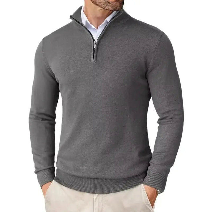 Men's Slim Fit Quarter Zip Sweater | Mock Neck Streetwear Pull Front