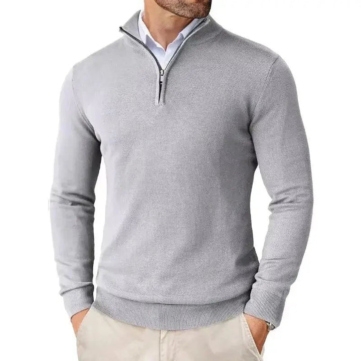 Men's Slim Fit Quarter Zip Sweater | Mock Neck Streetwear Pull Hero