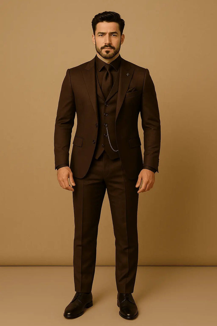 Men's Slim Fit Three-Piece Suit | Contrast Lapel Waistcoat Formal Set Alternate