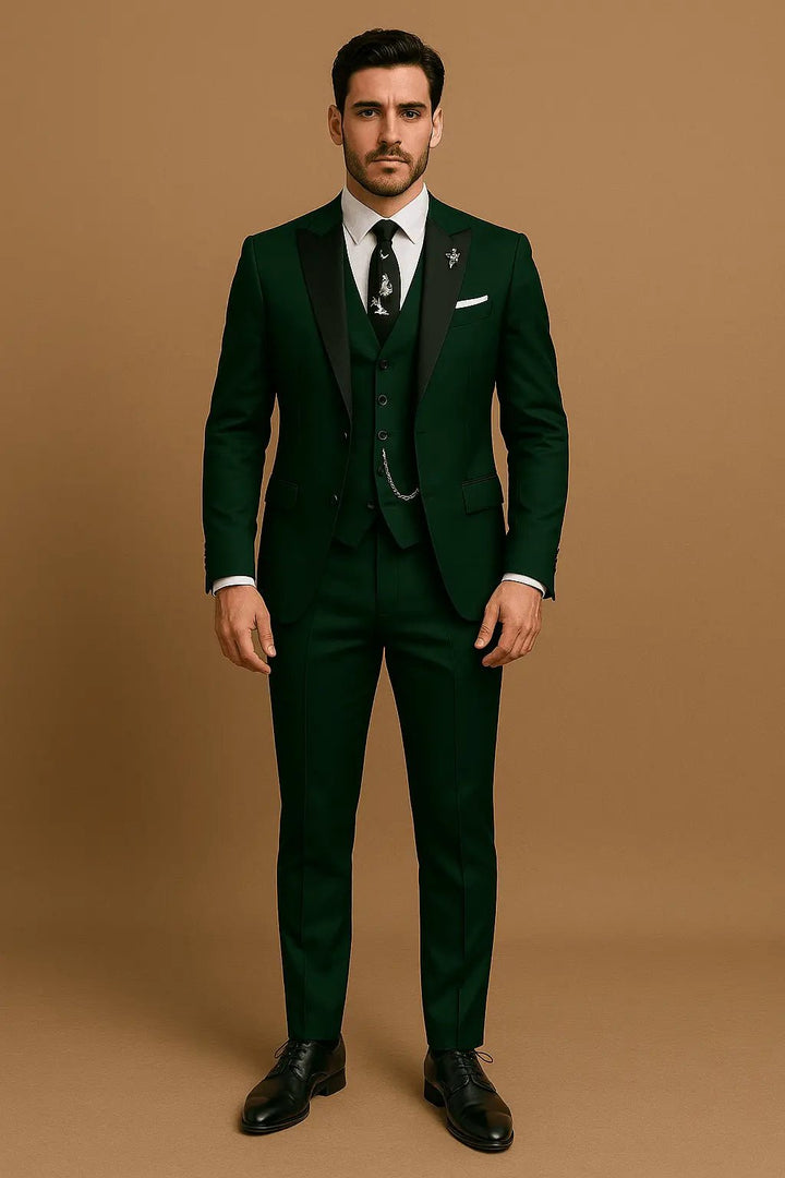 Men's Slim Fit Three-Piece Suit | Contrast Lapel Waistcoat Formal Set Angle