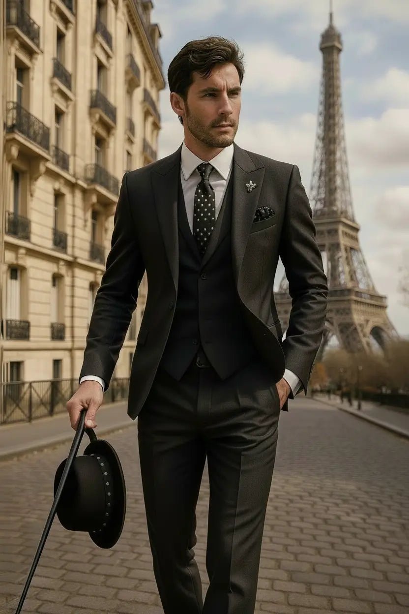 Men's Slim Fit Three-Piece Suit | Contrast Lapel Waistcoat Formal Set Front