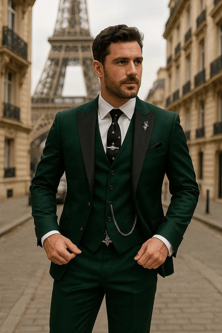 Men's Slim Fit Three-Piece Suit | Contrast Lapel Waistcoat Formal Set Hero