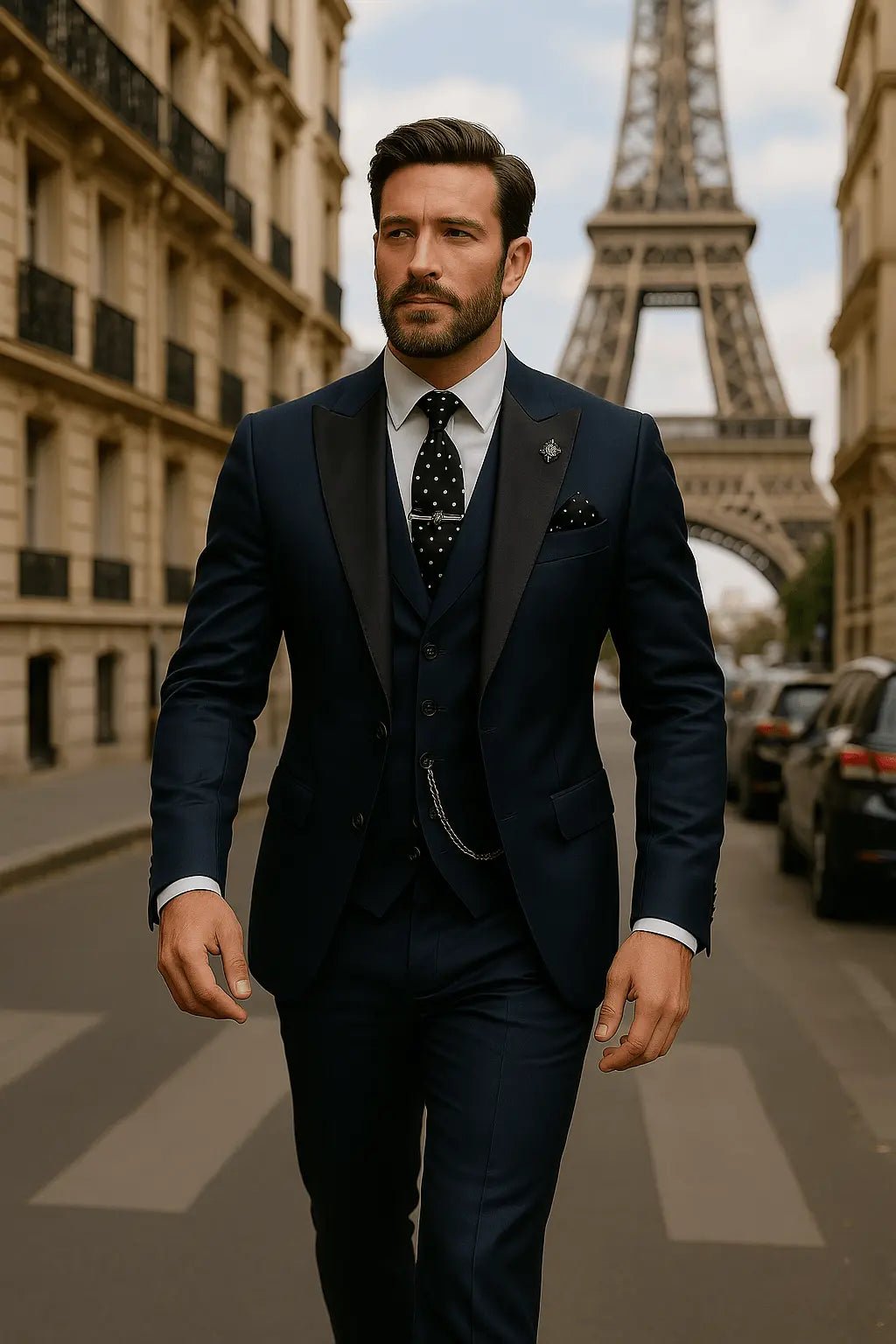Men's Slim Fit Three-Piece Suit | Contrast Lapel Waistcoat Formal Set Side