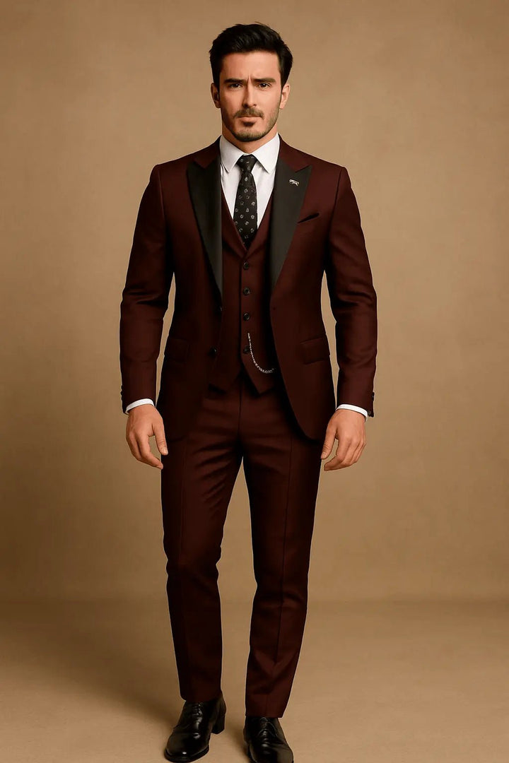 Men's Slim Fit Three-Piece Suit | Contrast Lapel Waistcoat Formal Set View 11