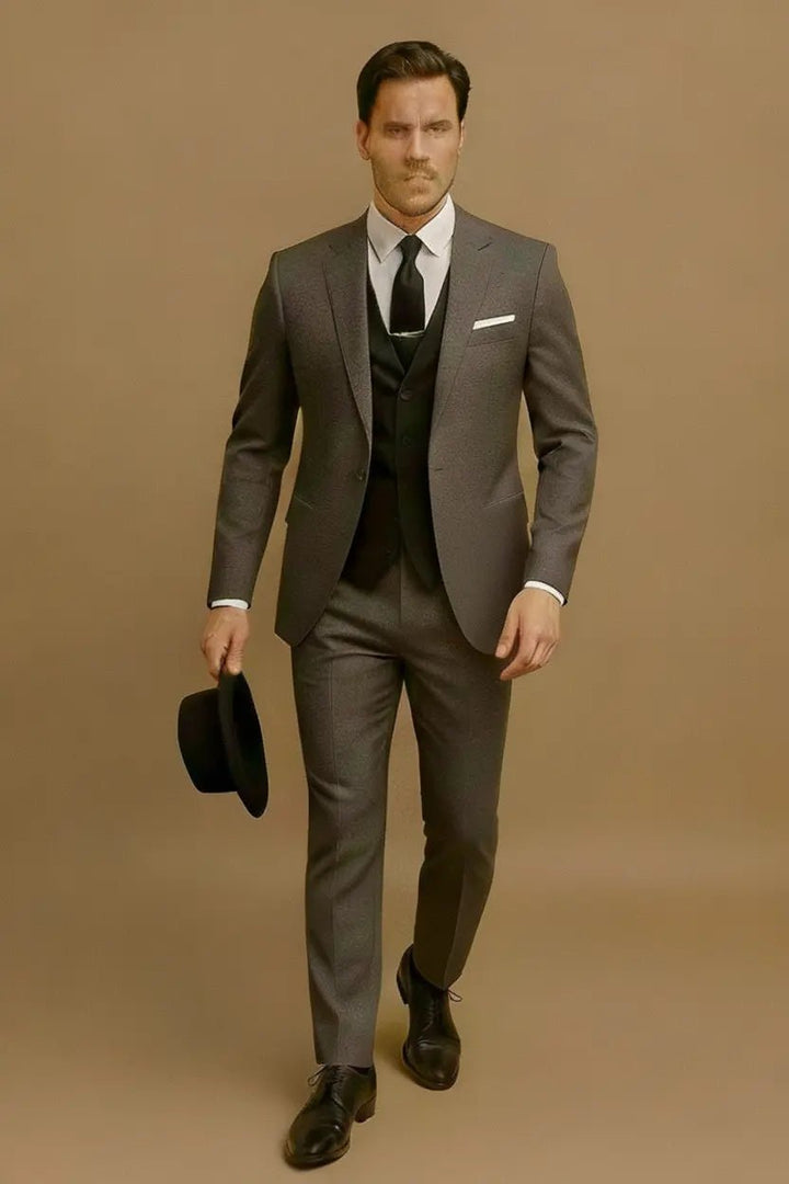 Men's Slim Fit Three-Piece Suit | Contrast Lapel Waistcoat Formal Set View 12