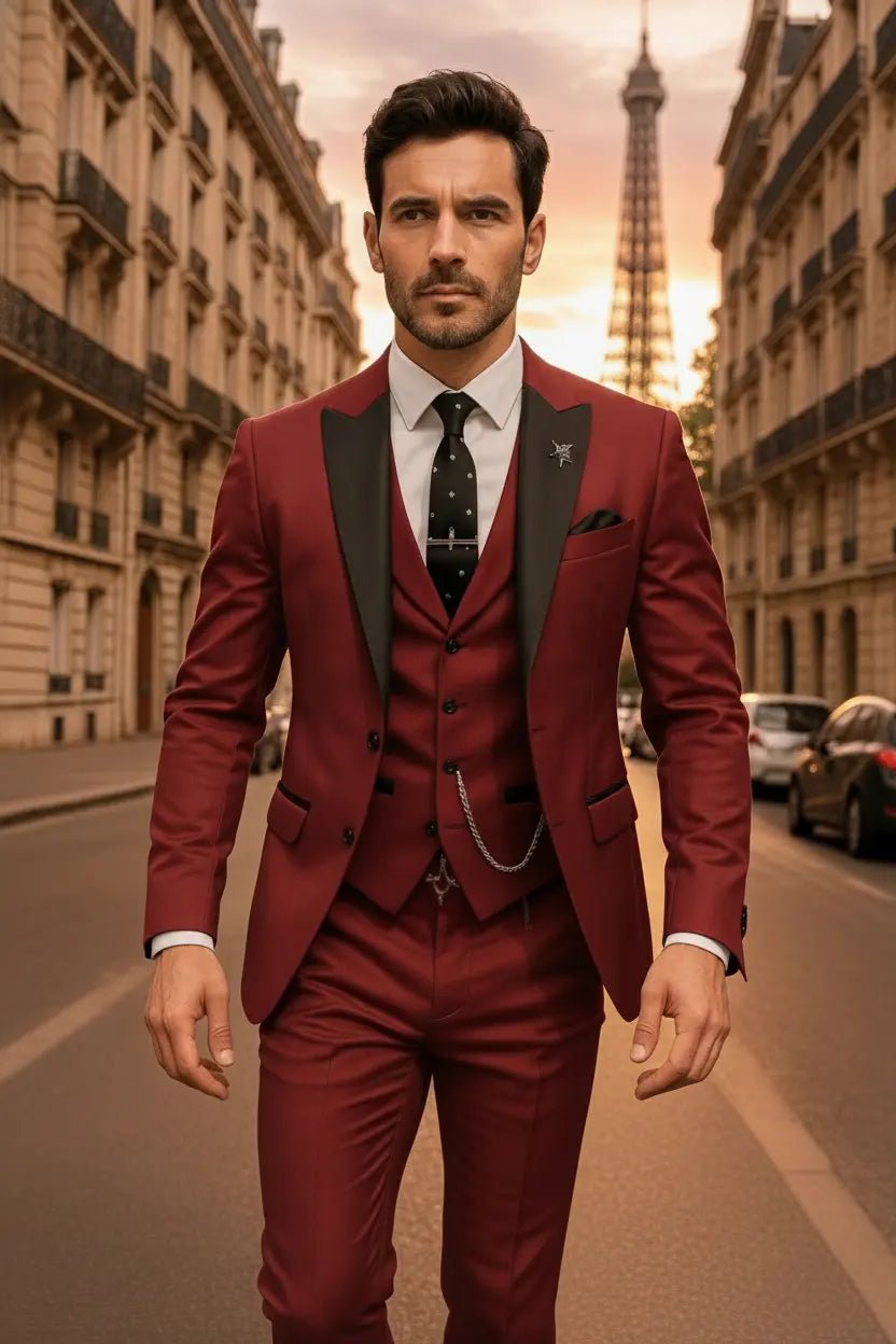 Men's Slim Fit Three-Piece Suit | Contrast Lapel Waistcoat Formal Set View 13