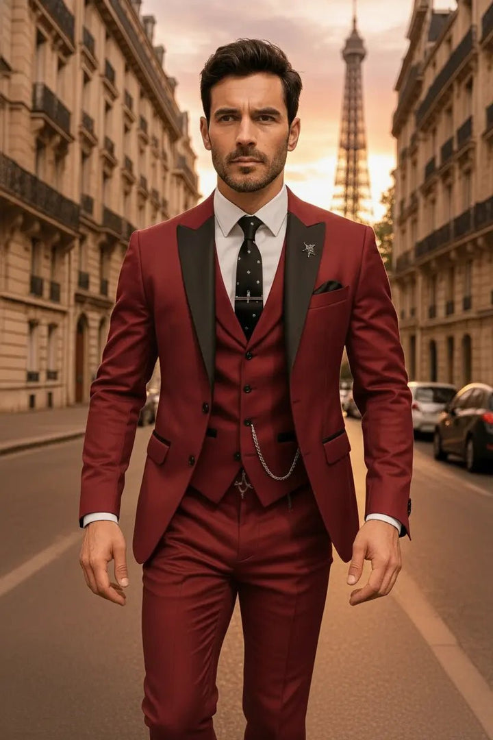 Men's Slim Fit Three-Piece Suit | Contrast Lapel Waistcoat Formal Set View 13