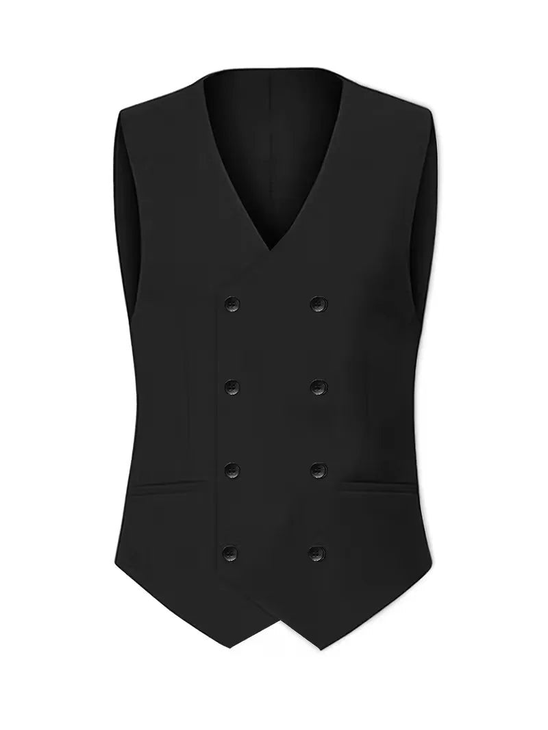 Men's Slim Fit Three-Piece Suit | Double-Breasted Waistcoat Set Back