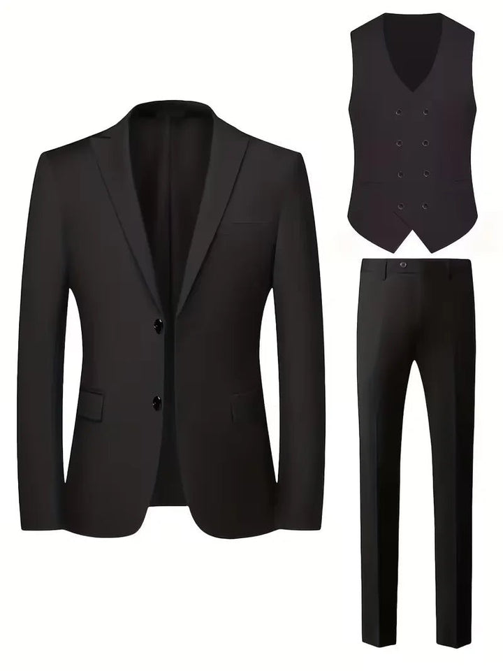 Men's Slim Fit Three-Piece Suit | Double-Breasted Waistcoat Set Detail