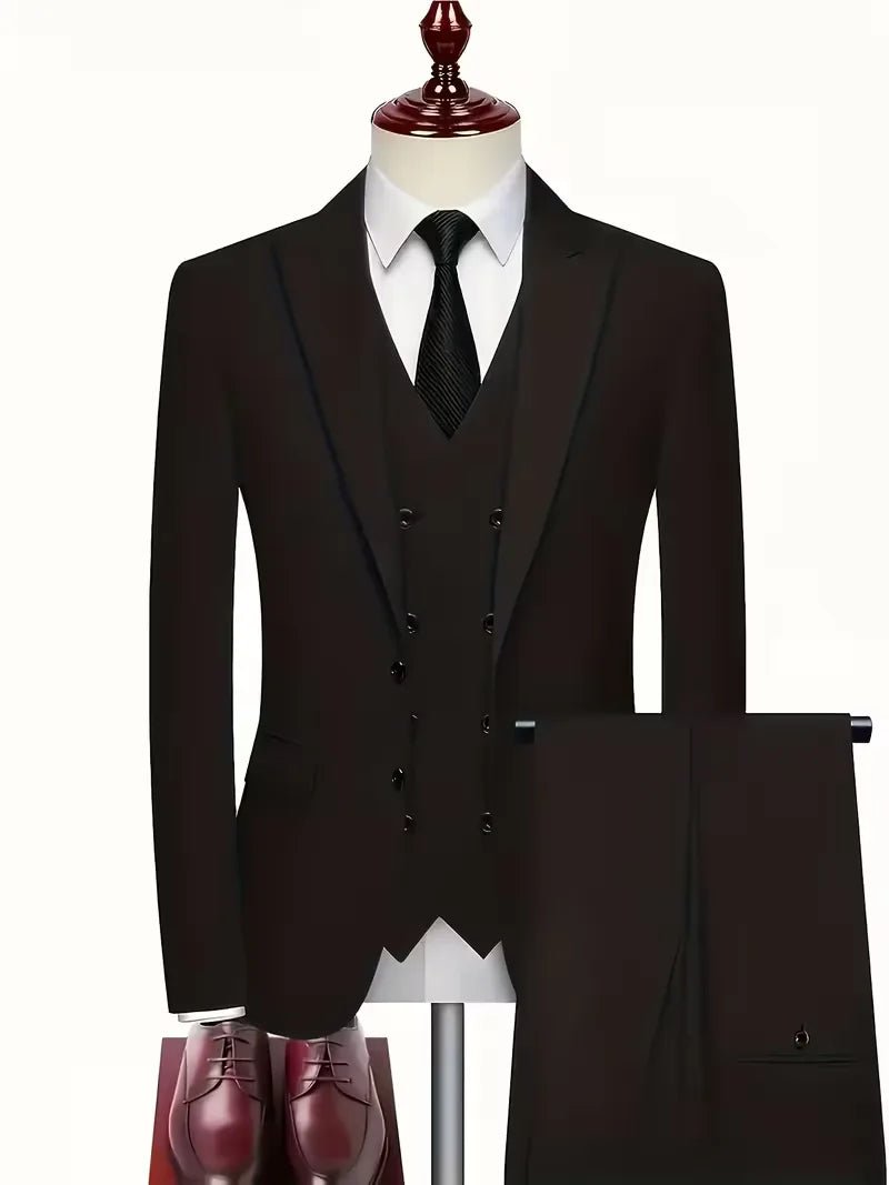 Men's Slim Fit Three-Piece Suit | Double-Breasted Waistcoat Set Front