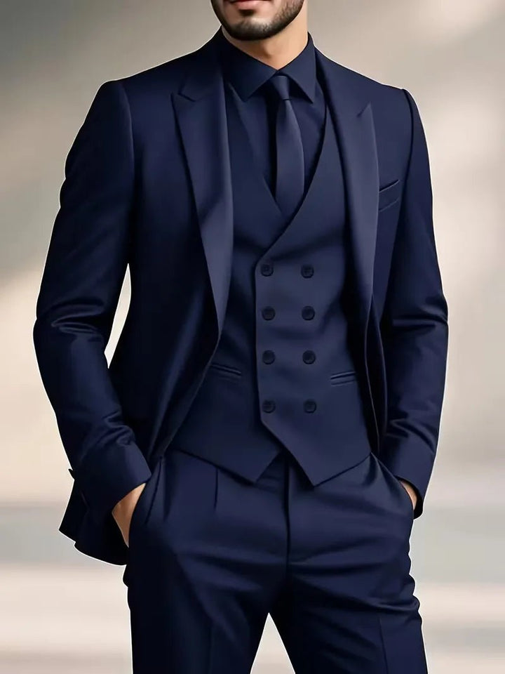 Men's Slim Fit Three-Piece Suit | Double-Breasted Waistcoat Set View 11