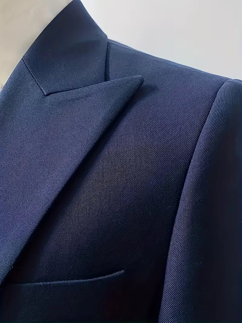 Men's Slim Fit Three-Piece Suit | Double-Breasted Waistcoat Set View 12