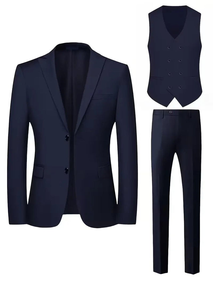 Men's Slim Fit Three-Piece Suit | Double-Breasted Waistcoat Set View 13