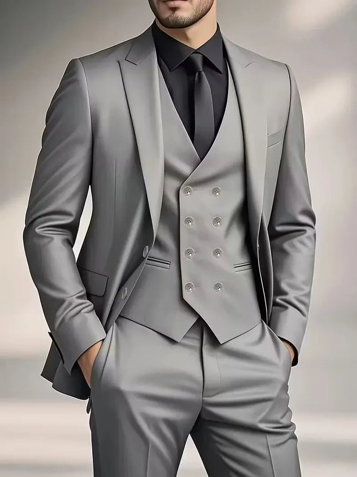 Men's Slim Fit Three-Piece Suit | Double-Breasted Waistcoat Set View 19