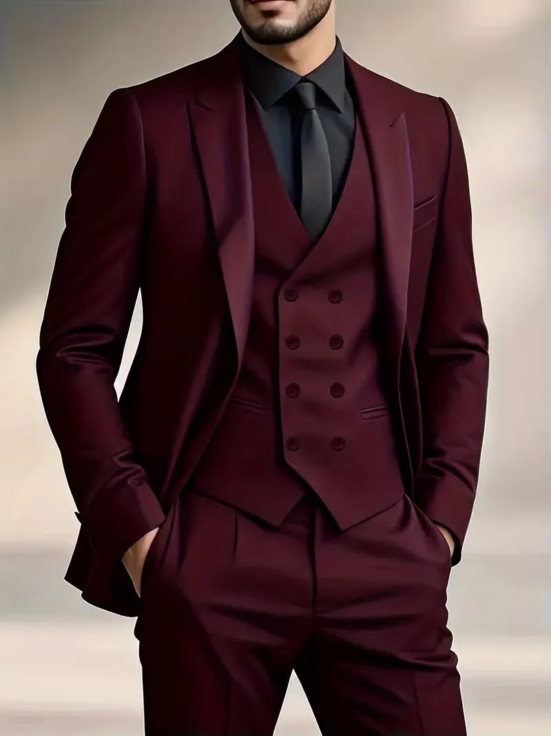 Men's Slim Fit Three-Piece Suit | Double-Breasted Waistcoat Set View 24