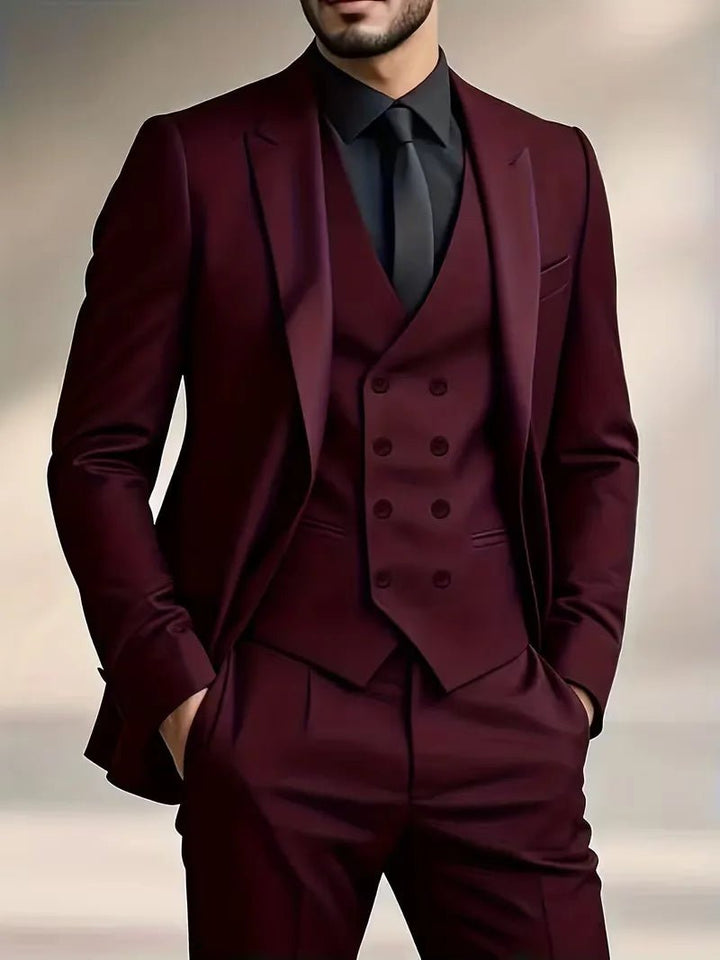 Men's Slim Fit Three-Piece Suit | Double-Breasted Waistcoat Set View 24