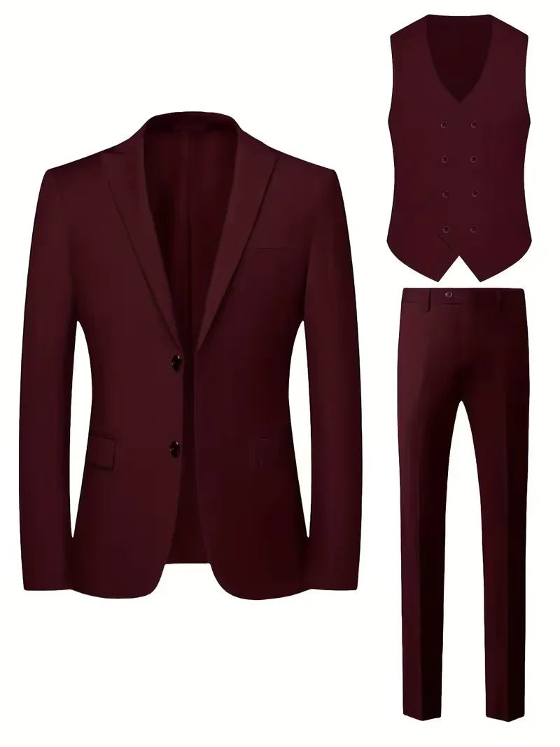 Men's Slim Fit Three-Piece Suit | Double-Breasted Waistcoat Set View 25