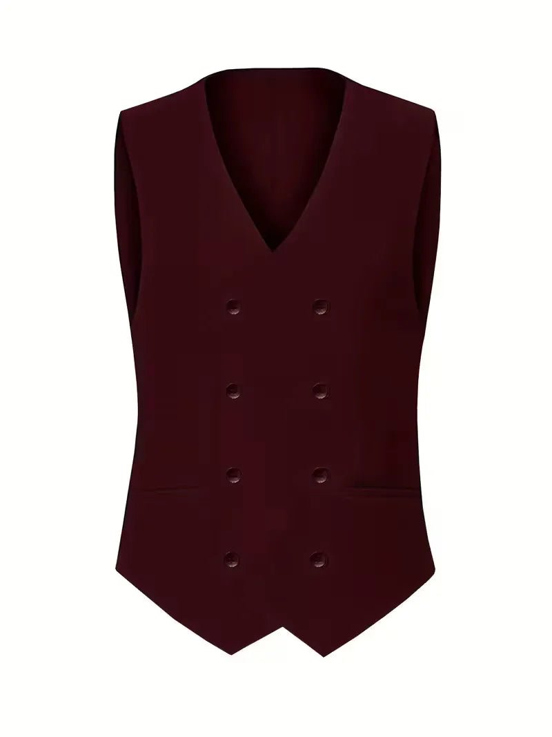 Men's Slim Fit Three-Piece Suit | Double-Breasted Waistcoat Set View 26