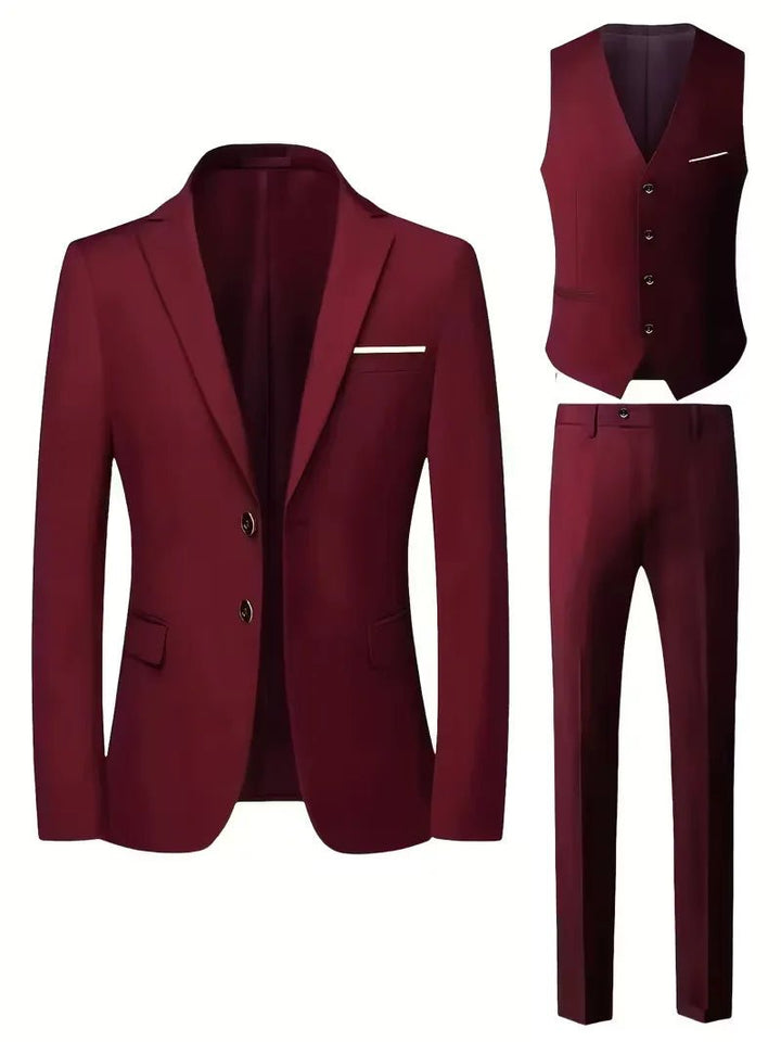 Men's Slim Fit Three-Piece Suit | Notched Lapels Waistcoat Set Angle