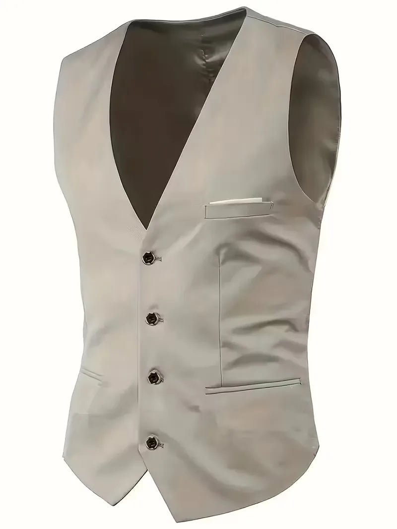 Men's Slim Fit Three-Piece Suit | Notched Lapels Waistcoat Set Back