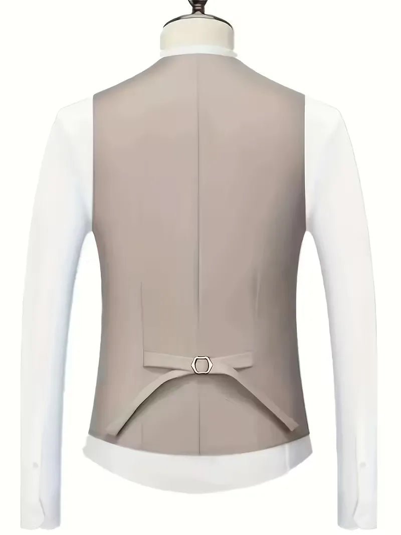 Men's Slim Fit Three-Piece Suit | Notched Lapels Waistcoat Set Close Up