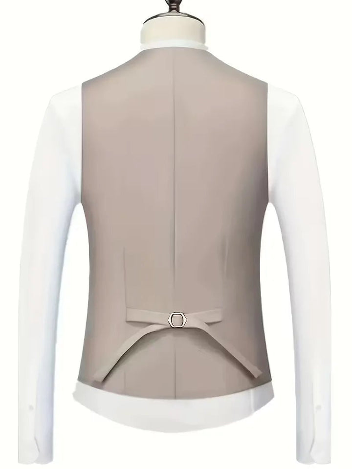 Men's Slim Fit Three-Piece Suit | Notched Lapels Waistcoat Set Close Up