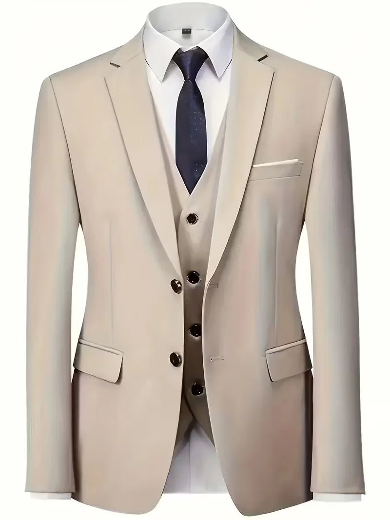 Men's Slim Fit Three-Piece Suit | Notched Lapels Waistcoat Set Front