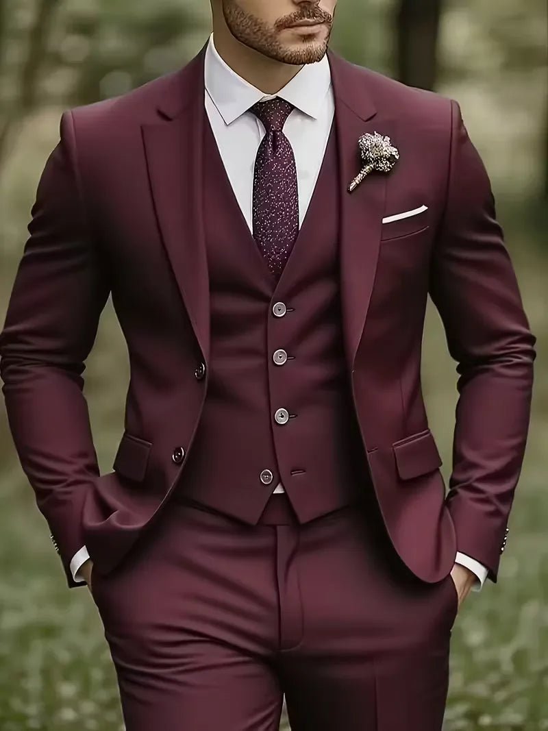 Men's Slim Fit Three-Piece Suit | Notched Lapels Waistcoat Set Lifestyle