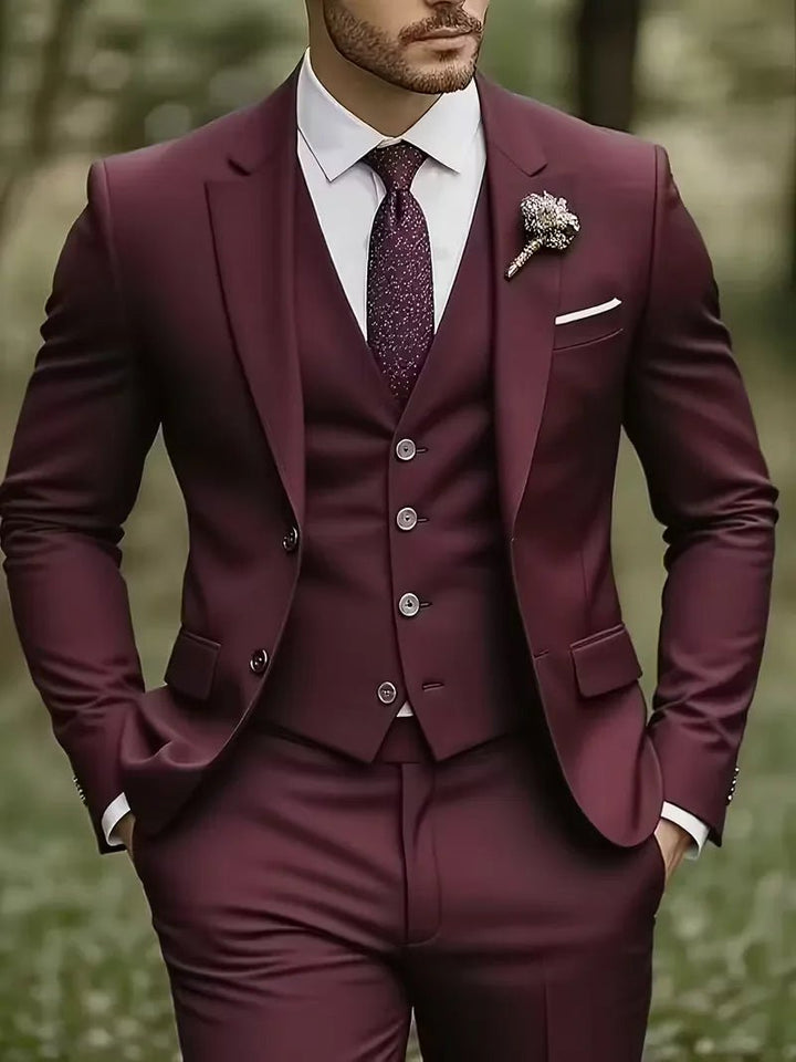 Men's Slim Fit Three-Piece Suit | Notched Lapels Waistcoat Set Lifestyle