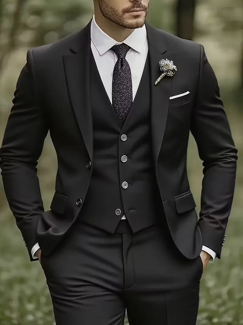 Men's Slim Fit Three-Piece Suit | Notched Lapels Waistcoat Set View 12