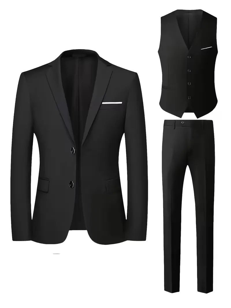 Men's Slim Fit Three-Piece Suit | Notched Lapels Waistcoat Set View 13