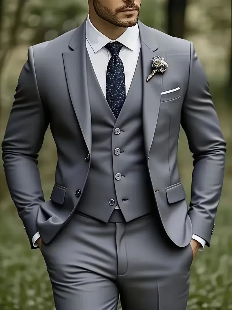 Men's Slim Fit Three-Piece Suit | Notched Lapels Waistcoat Set View 21