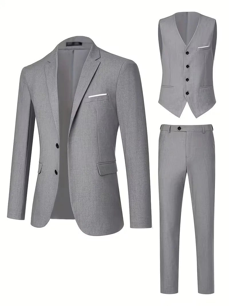 Men's Slim Fit Three-Piece Suit | Notched Lapels Waistcoat Set View 22