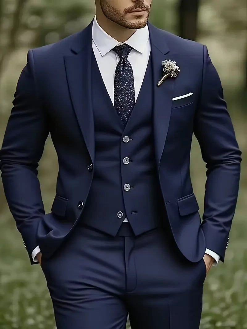 Men's Slim Fit Three-Piece Suit | Notched Lapels Waistcoat Set View 26