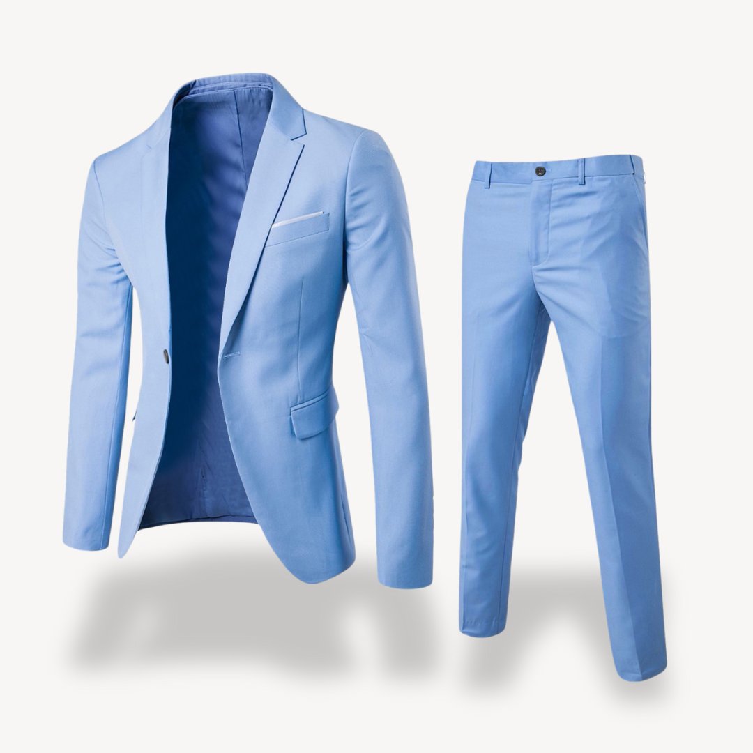 Men's Slim Formal Suit | Two-Piece with Pocket Square Close Up